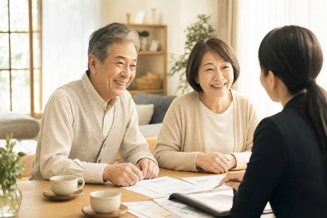 自宅で担当者に相談するご夫婦