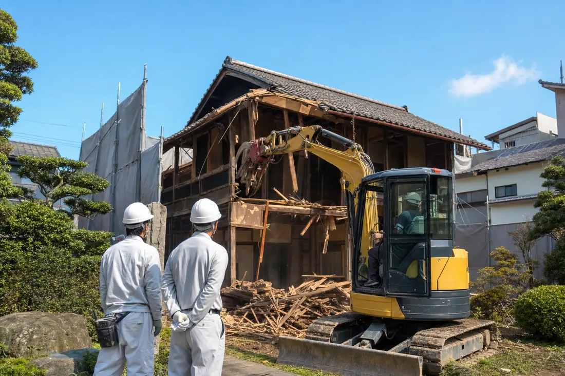 晴れた日に進む解体工事