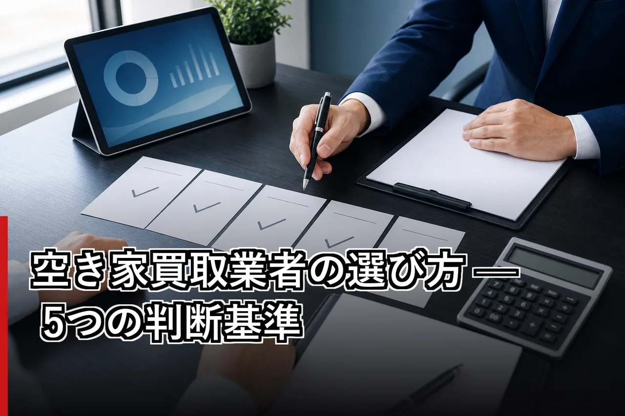 空き家買取業者の選び方 — 5つの判断基準のイメージ