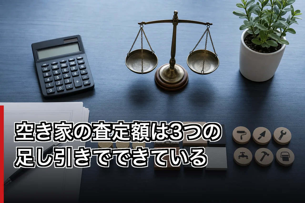 空き家の査定額は3つの足し引きでできているのイメージ