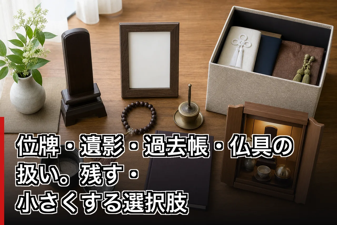 位牌・遺影・過去帳・仏具の扱い。残す・小さくする選択肢のイメージ