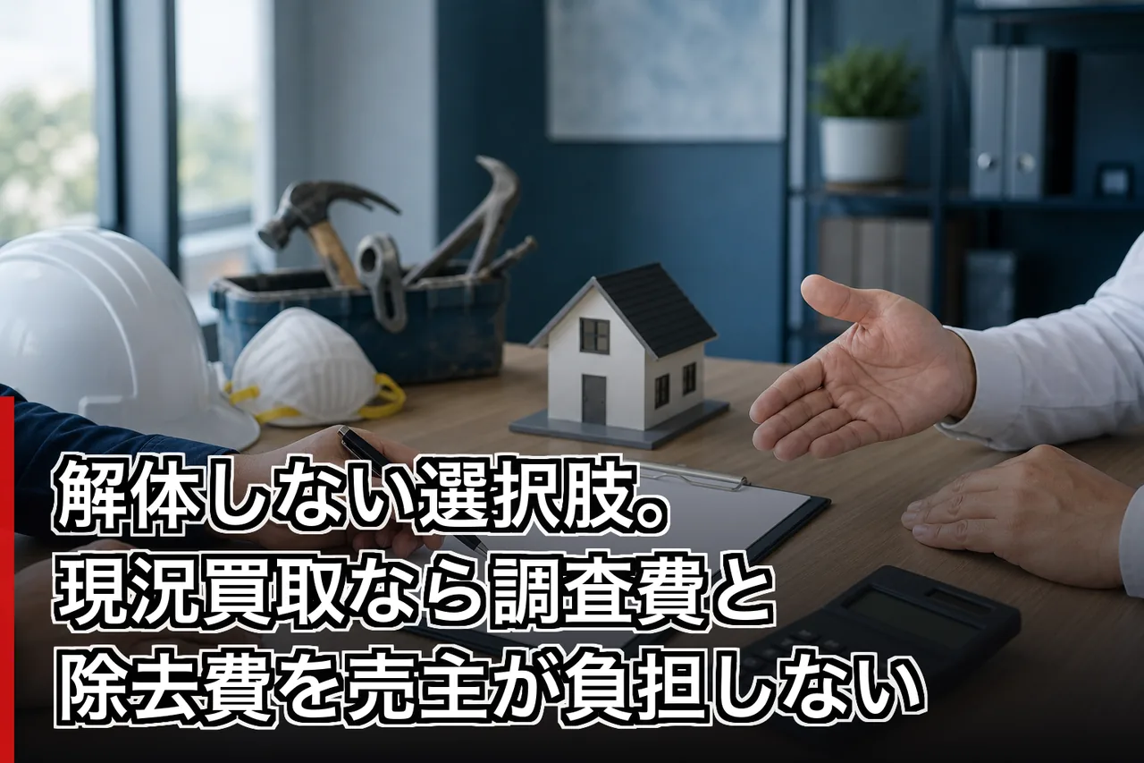 解体しない選択肢。現況買取なら調査費と除去費を売主が負担しないのイメージ
