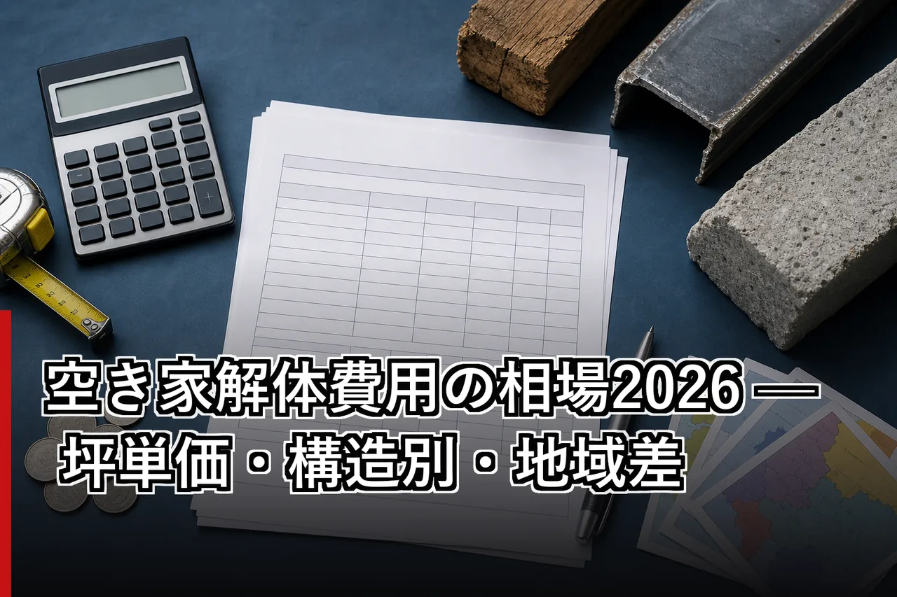 空き家解体費用の相場2026 — 坪単価・構造別・地域差のイメージ