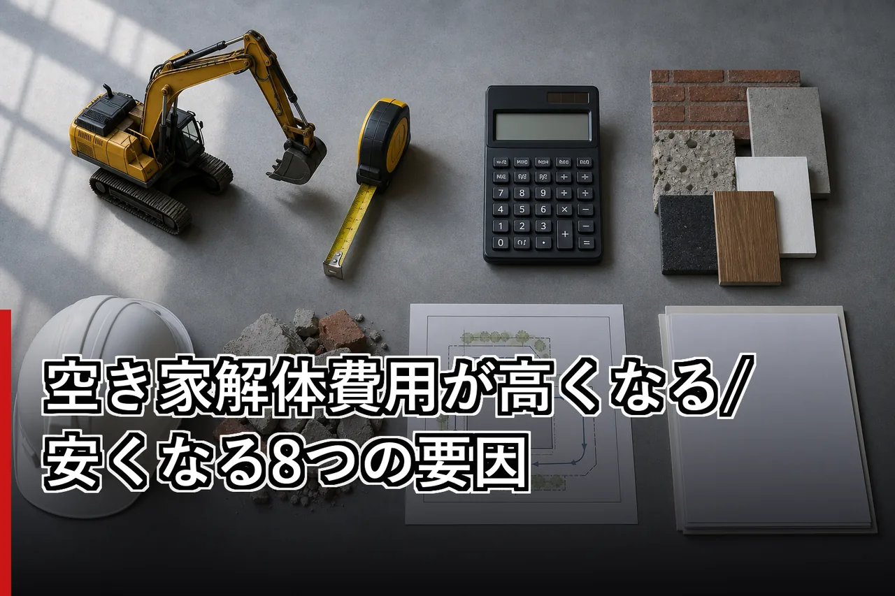 空き家解体費用が高くなる/安くなる8つの要因のイメージ