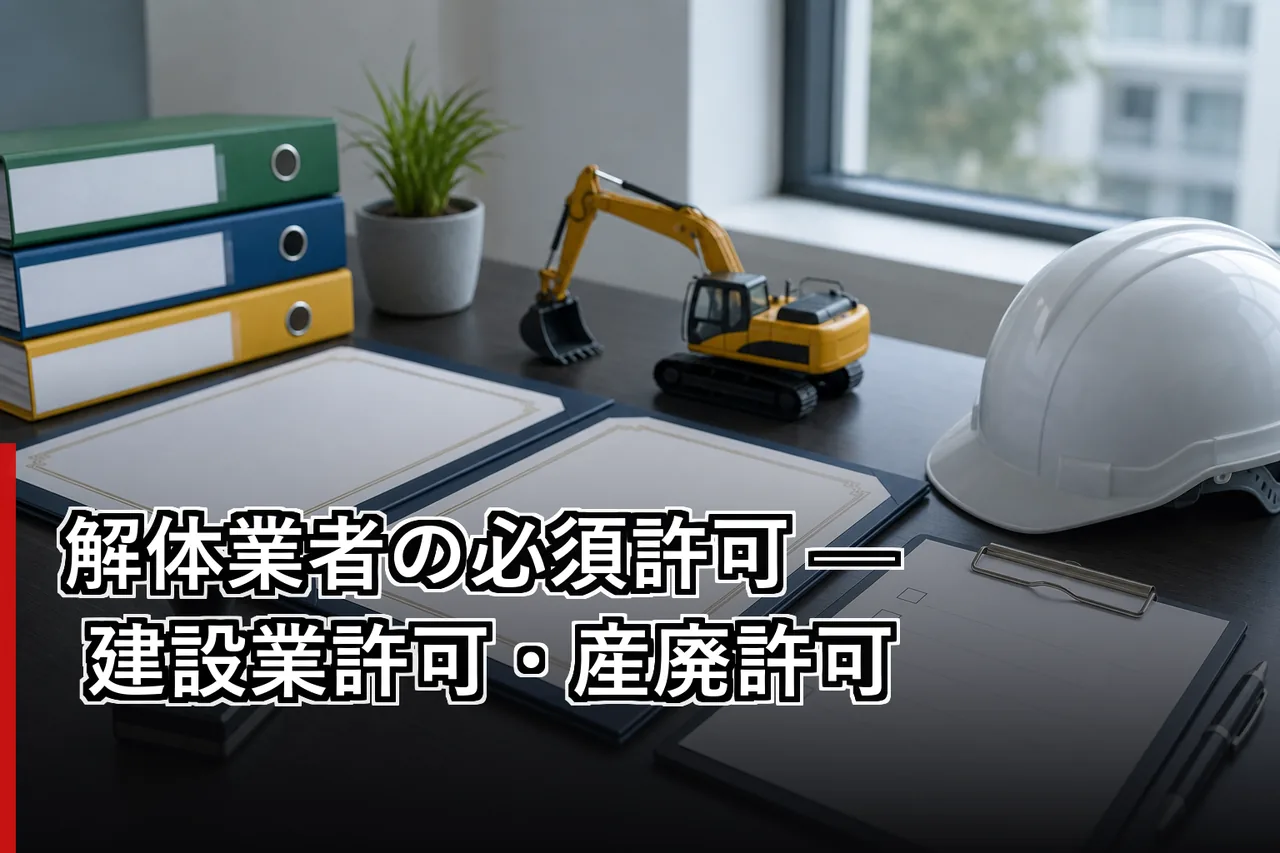 解体業者の必須許可 — 建設業許可・産廃許可のイメージ