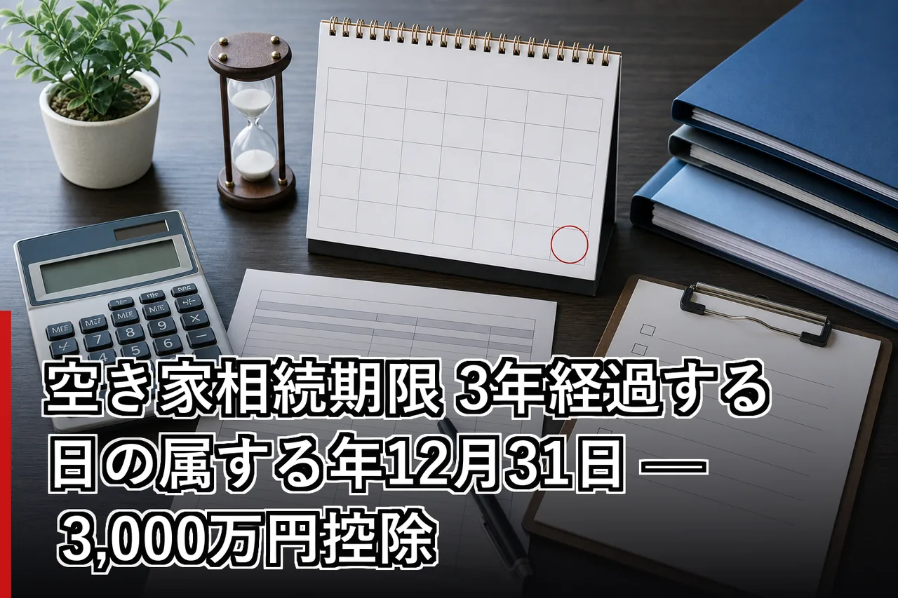 空き家相続期限 3年経過する日の属する年12月31日 — 3,000万円控除のイメージ