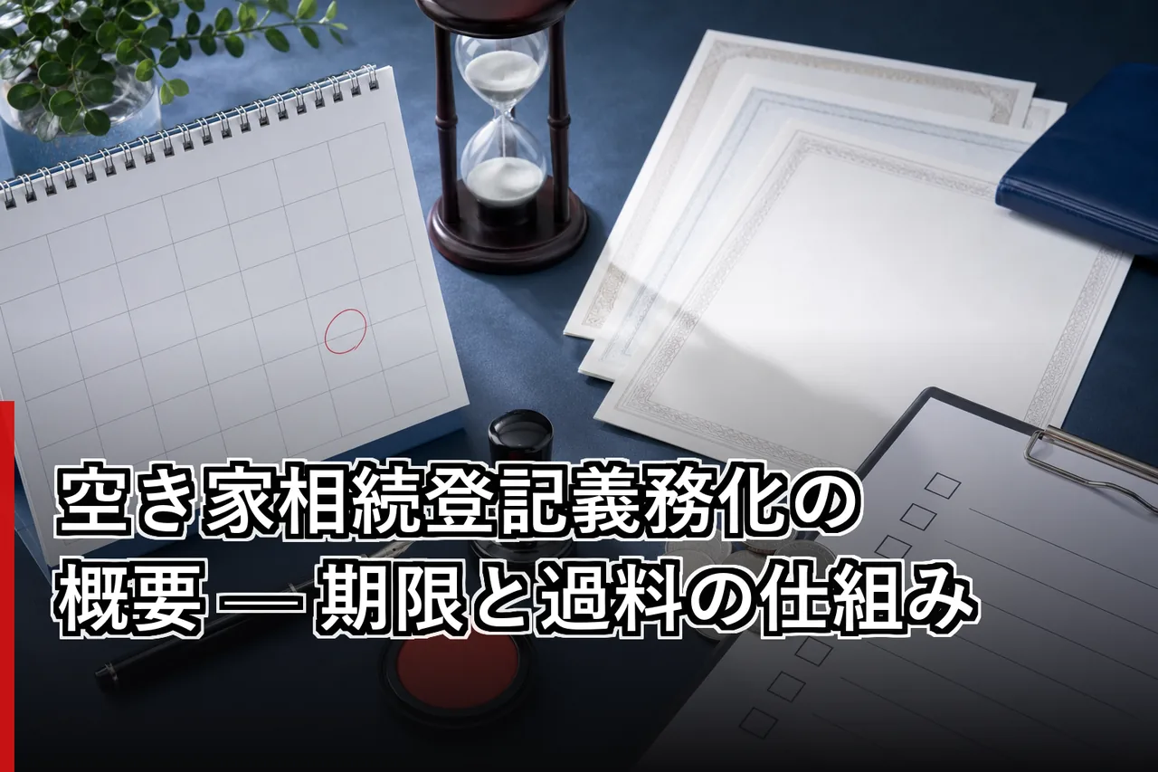 空き家相続登記義務化の概要 — 期限と過料の仕組みのイメージ
