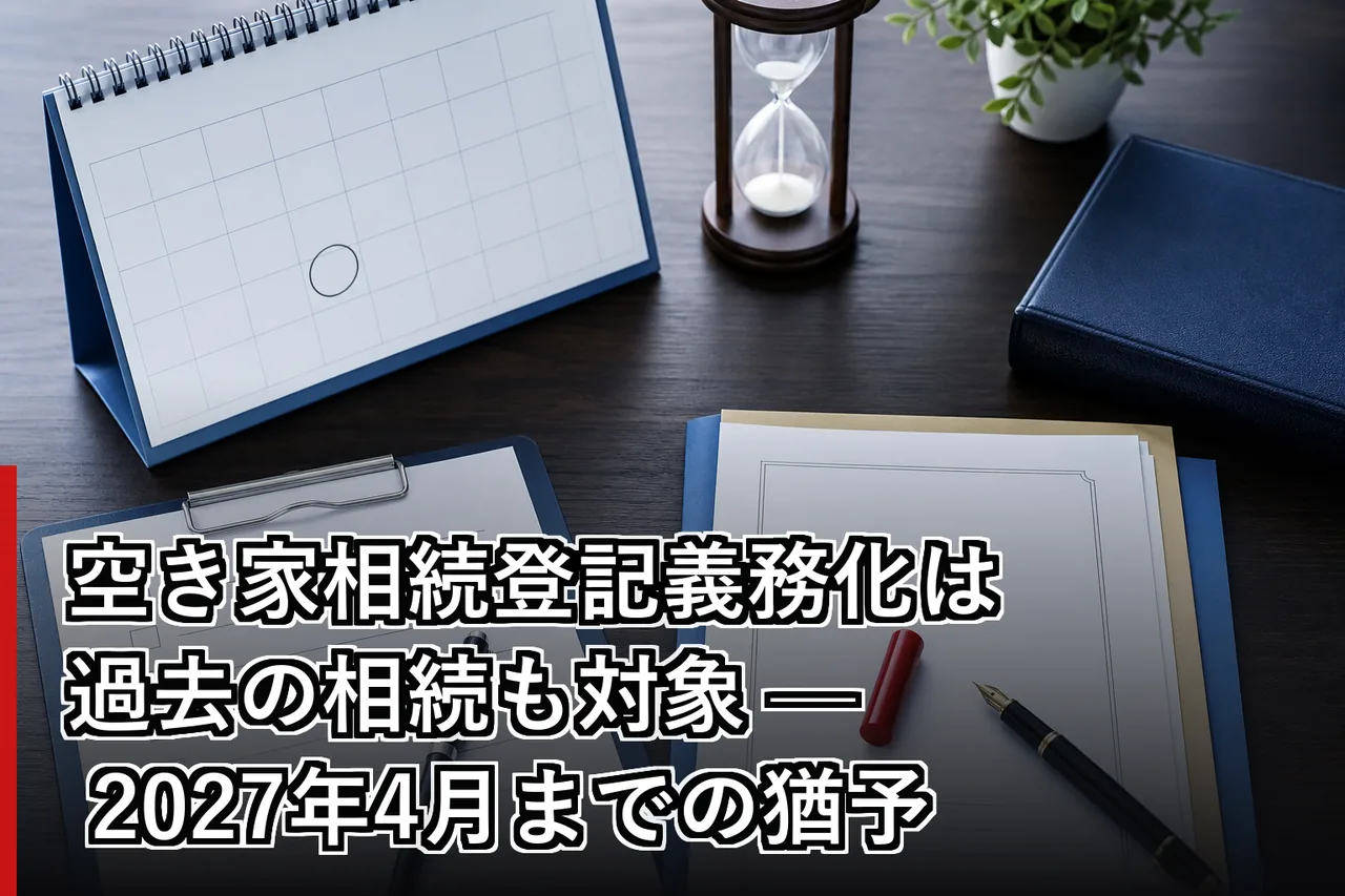 空き家相続登記義務化は過去の相続も対象 — 2027年4月までの猶予のイメージ