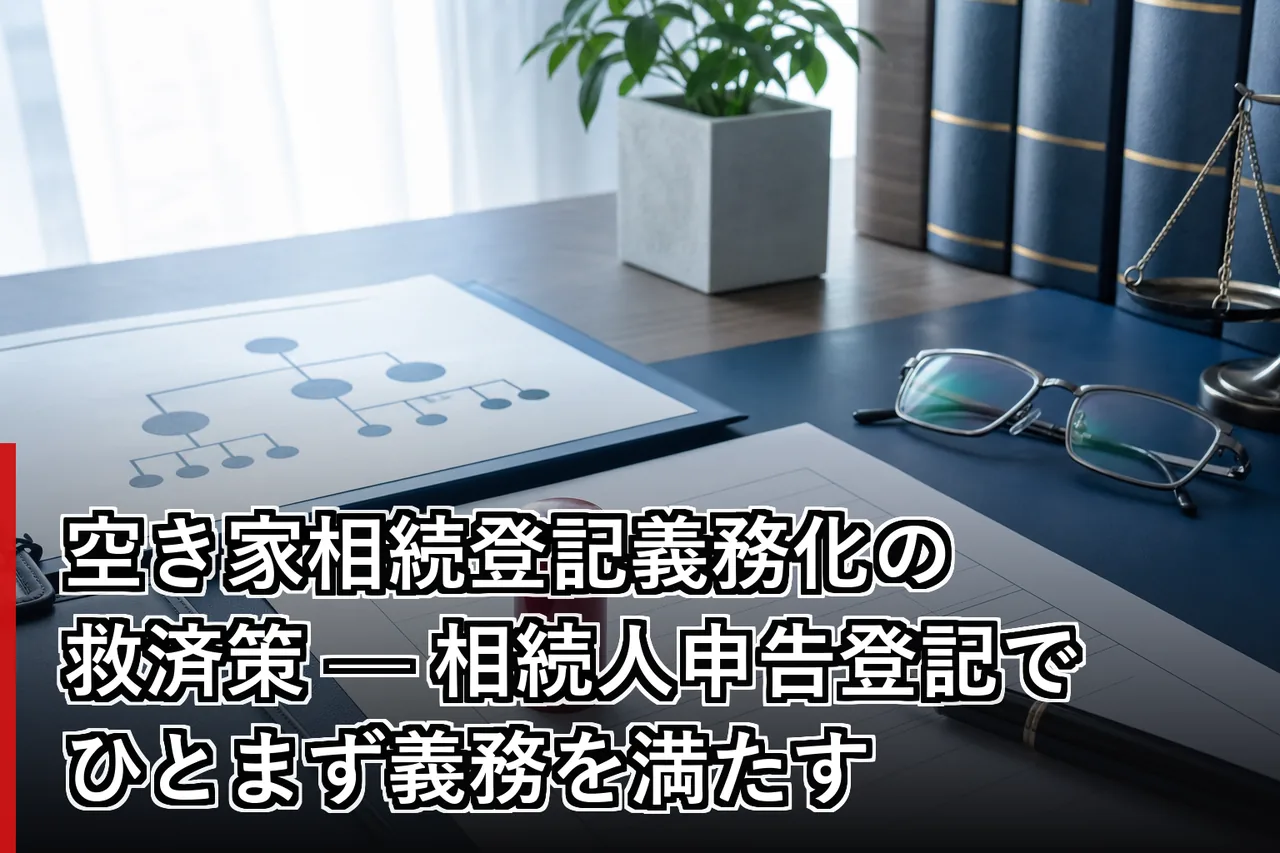 空き家相続登記義務化の救済策 — 相続人申告登記でひとまず義務を満たすのイメージ