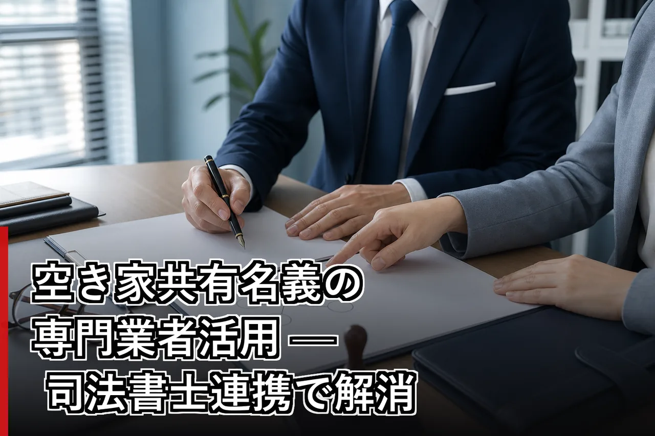 空き家共有名義の専門業者活用 — 司法書士連携で解消のイメージ