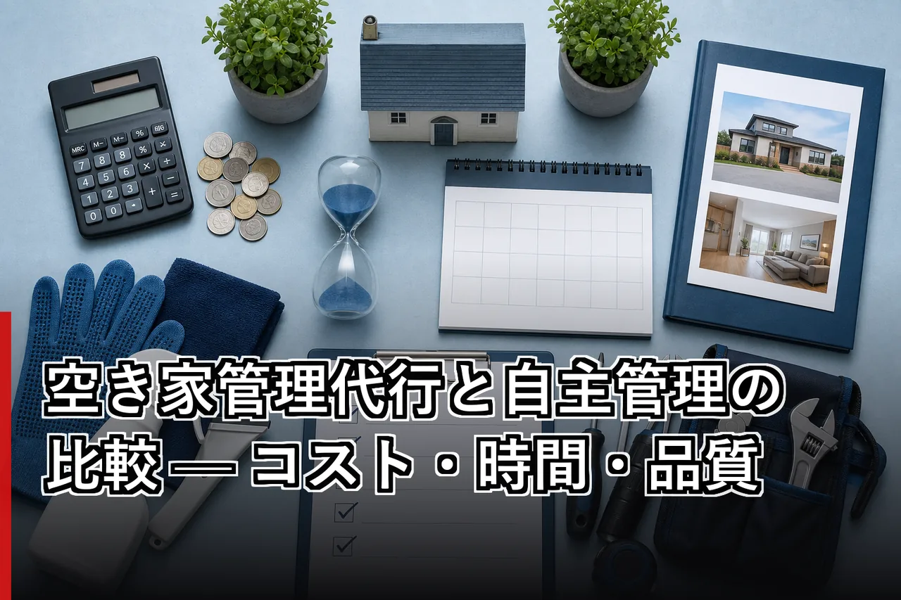 空き家管理代行と自主管理の比較 — コスト・時間・品質のイメージ