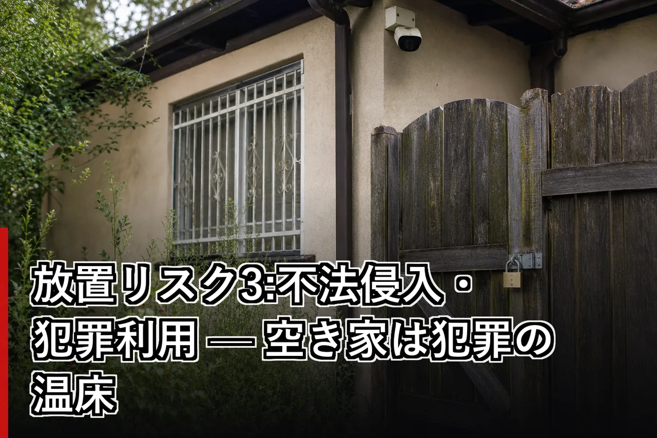 放置リスク3:不法侵入・犯罪利用 — 空き家は犯罪の温床のイメージ