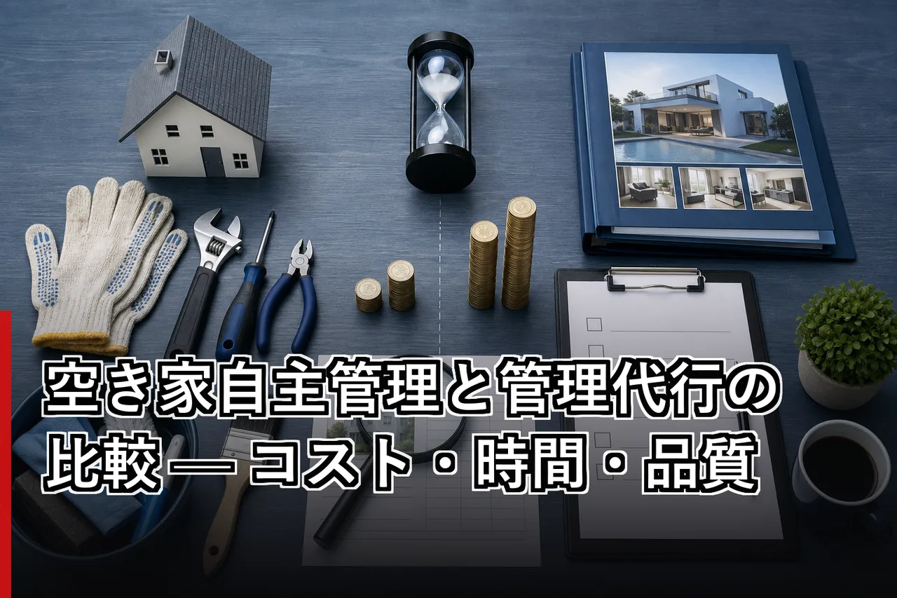 空き家自主管理と管理代行の比較 — コスト・時間・品質のイメージ