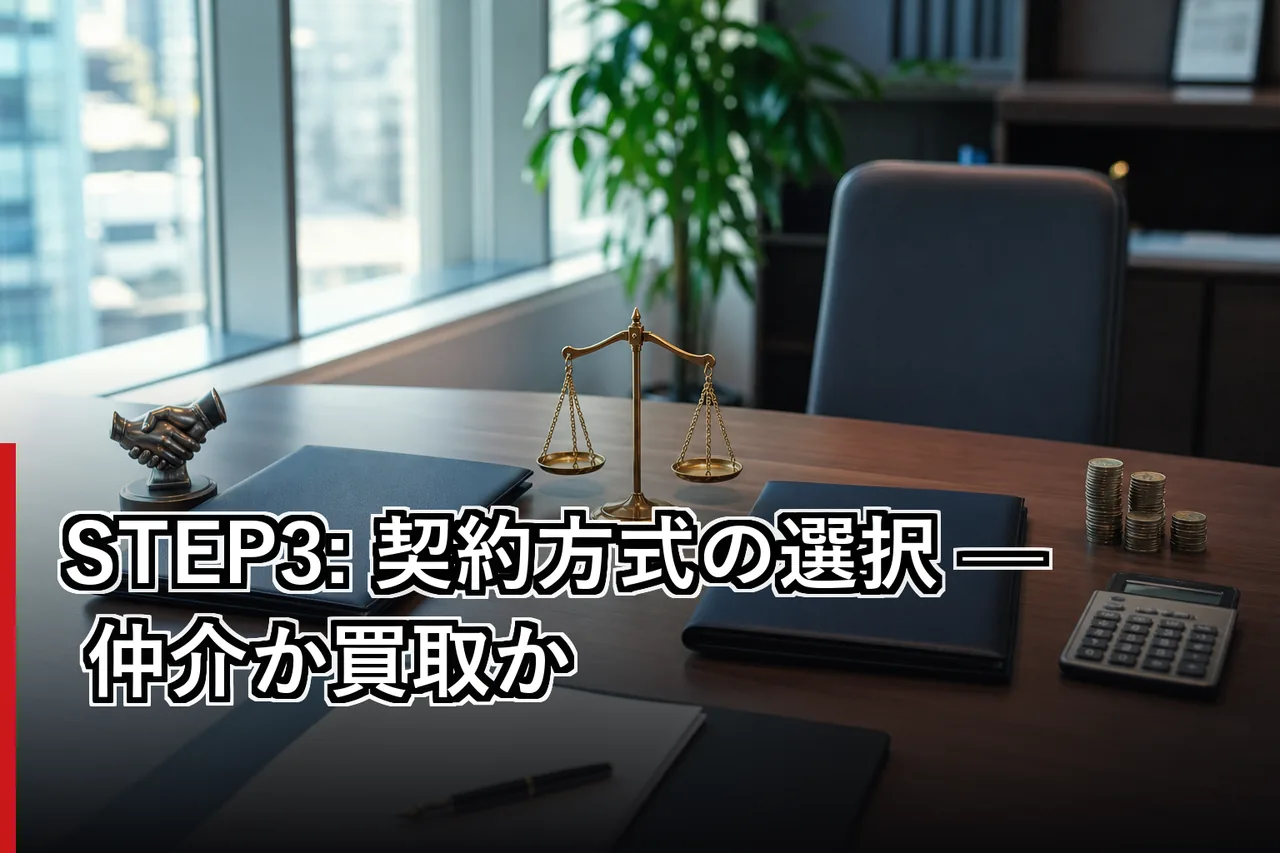 STEP3: 契約方式の選択 — 仲介か買取かのイメージ