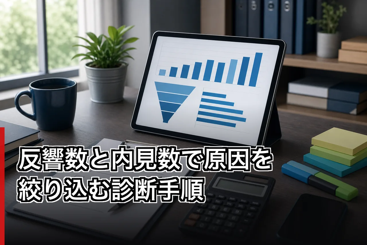反響数と内見数で原因を絞り込む診断手順のイメージ