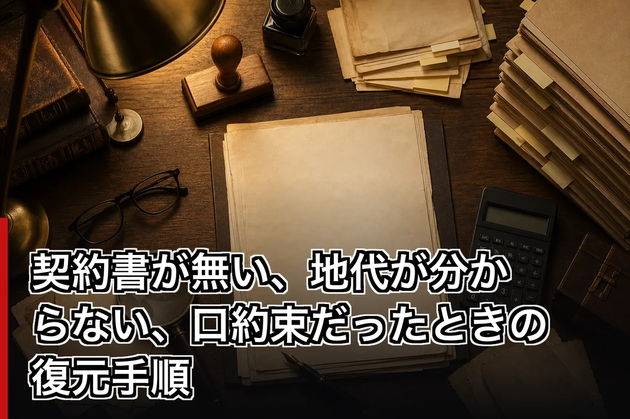 契約書が無い、地代が分からない、口約束だったときの復元手順のイメージ