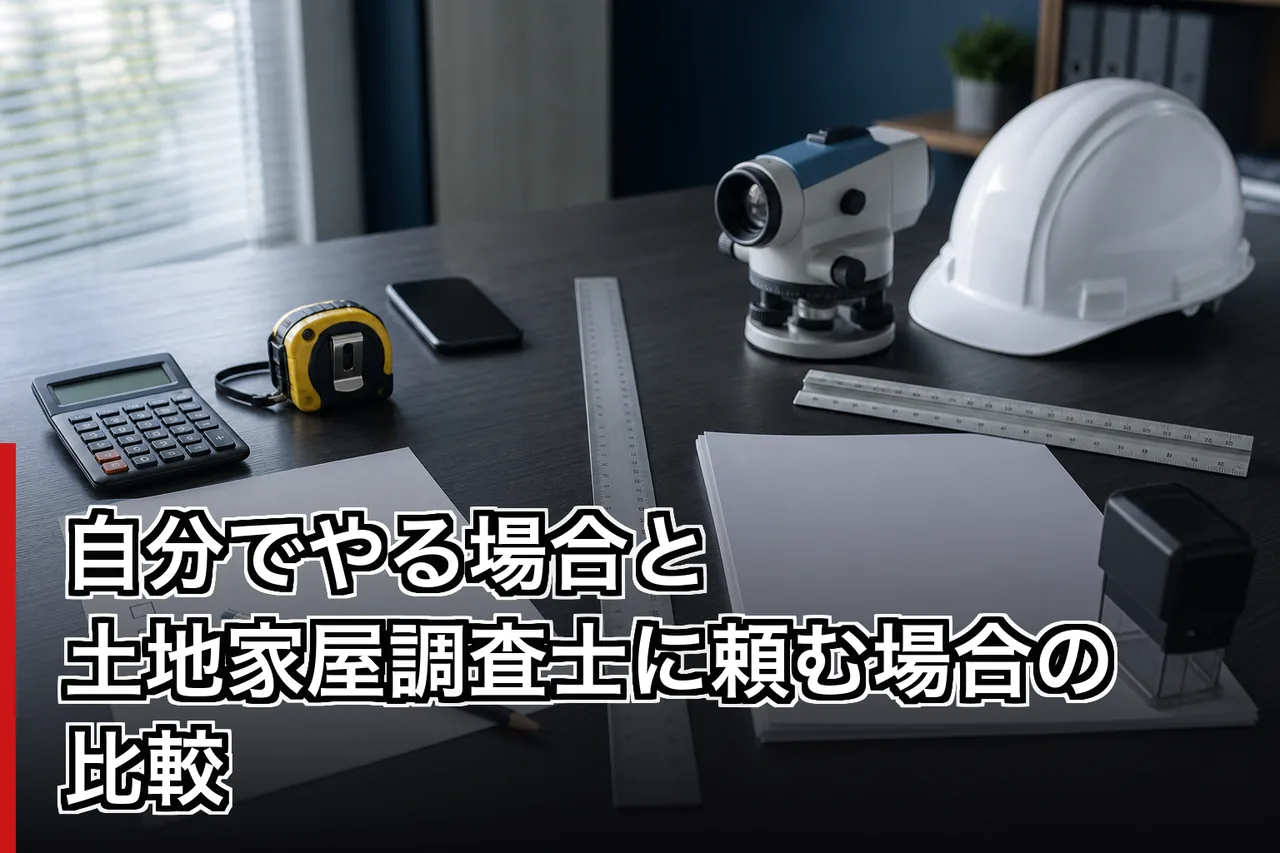 自分でやる場合と土地家屋調査士に頼む場合の比較のイメージ