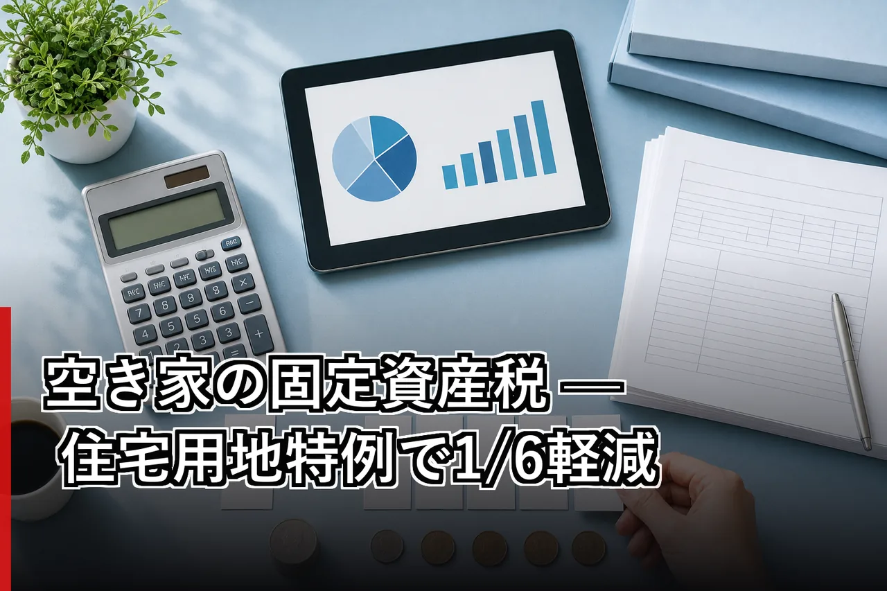 空き家の固定資産税 — 住宅用地特例で1/6軽減のイメージ