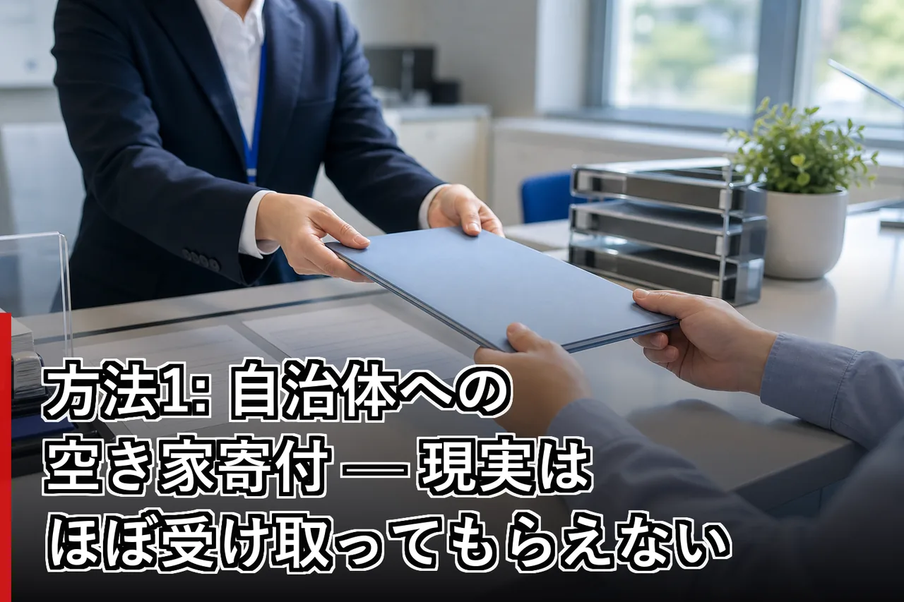方法1: 自治体への空き家寄付 — 現実はほぼ受け取ってもらえないのイメージ