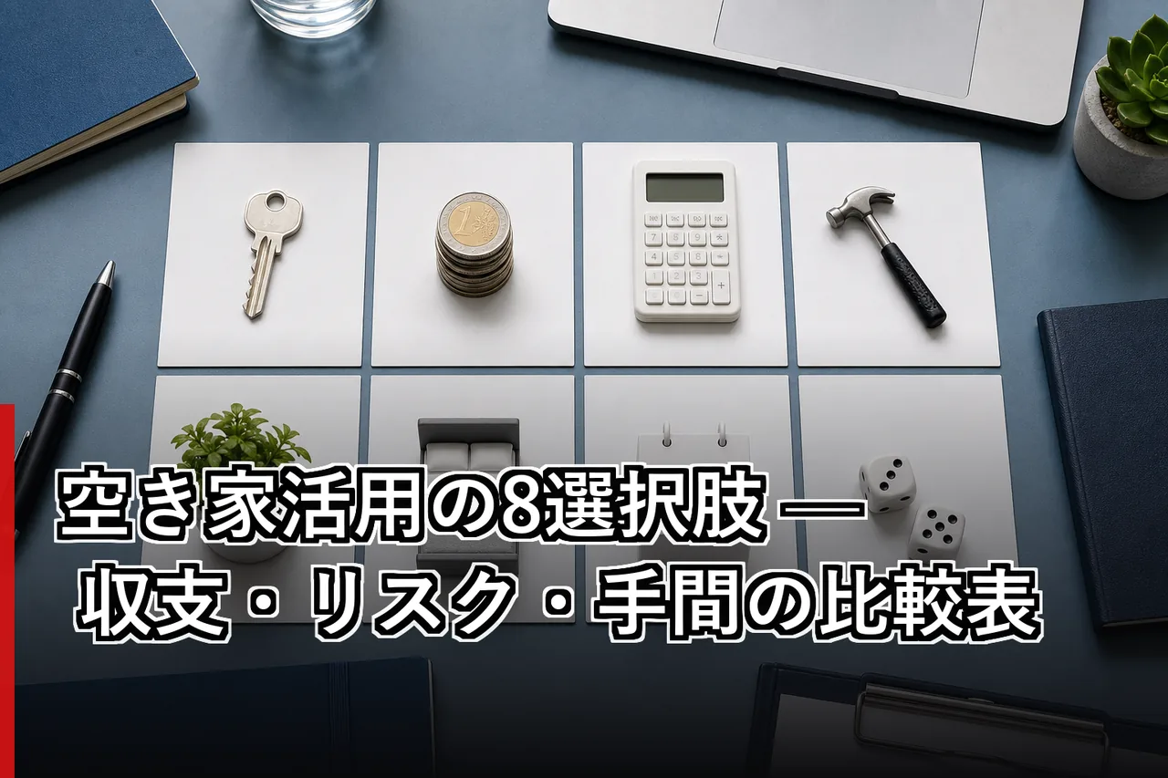 空き家活用の8選択肢 — 収支・リスク・手間の比較表のイメージ