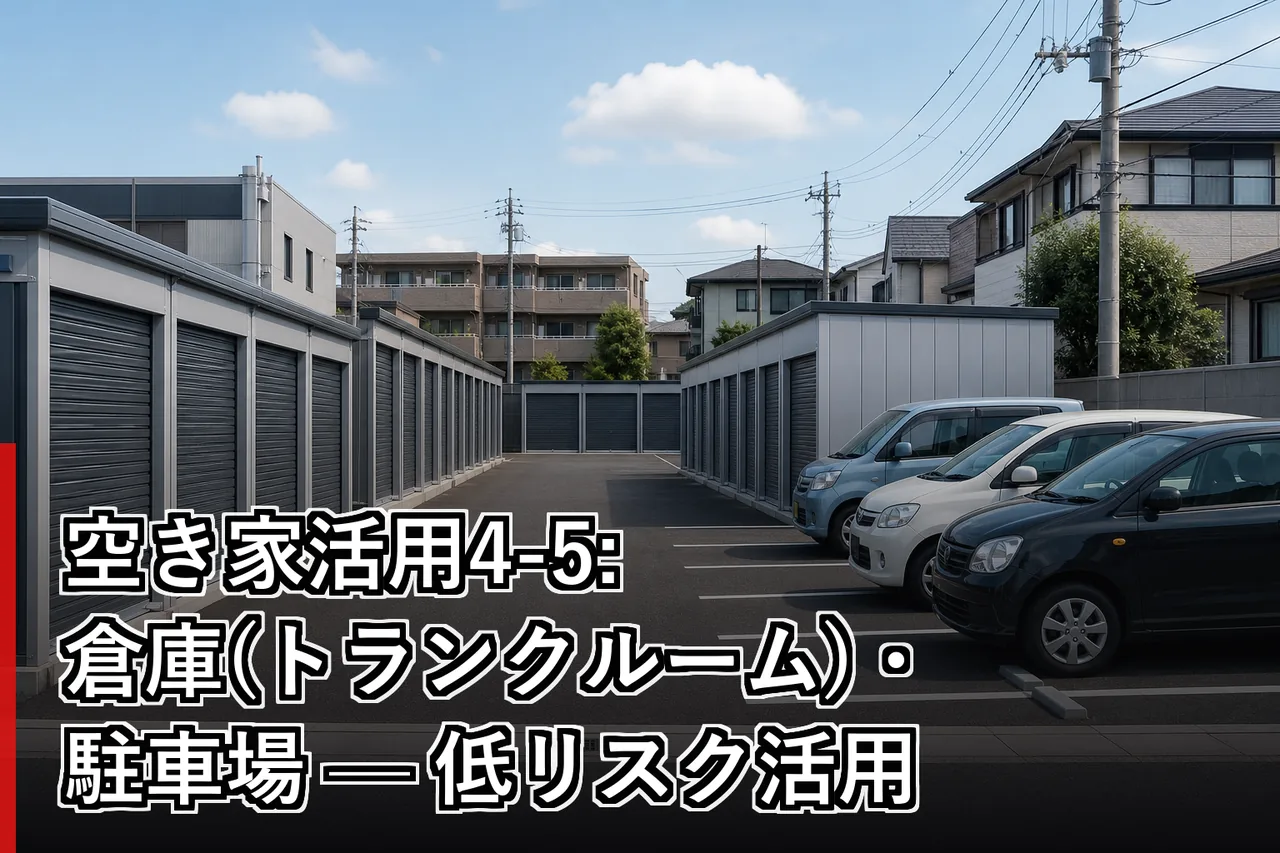 空き家活用4-5:倉庫(トランクルーム)・駐車場 — 低リスク活用のイメージ