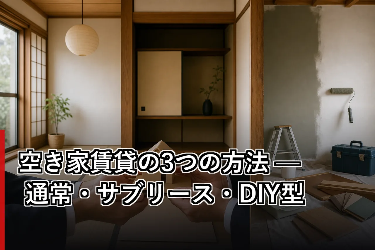 空き家賃貸の3つの方法 — 通常・サブリース・DIY型のイメージ
