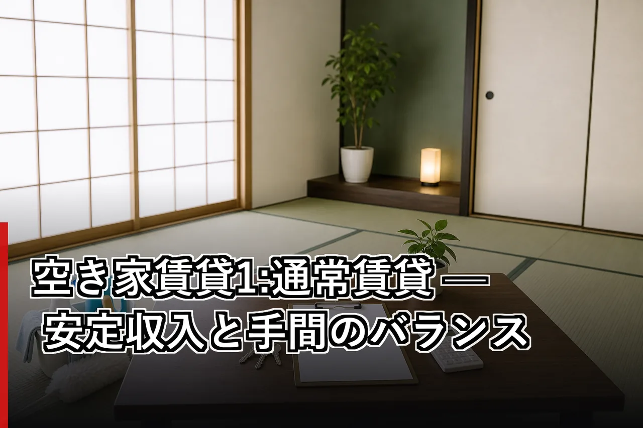 空き家賃貸1:通常賃貸 — 安定収入と手間のバランスのイメージ