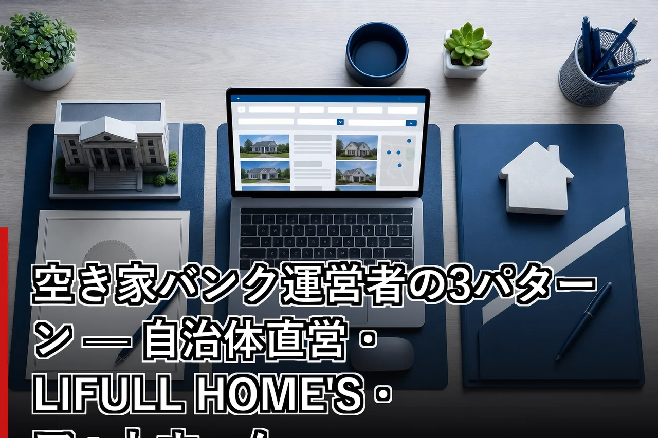 空き家バンク運営者の3パターン — 自治体直営・LIFULL HOME'S・アットホームのイメージ